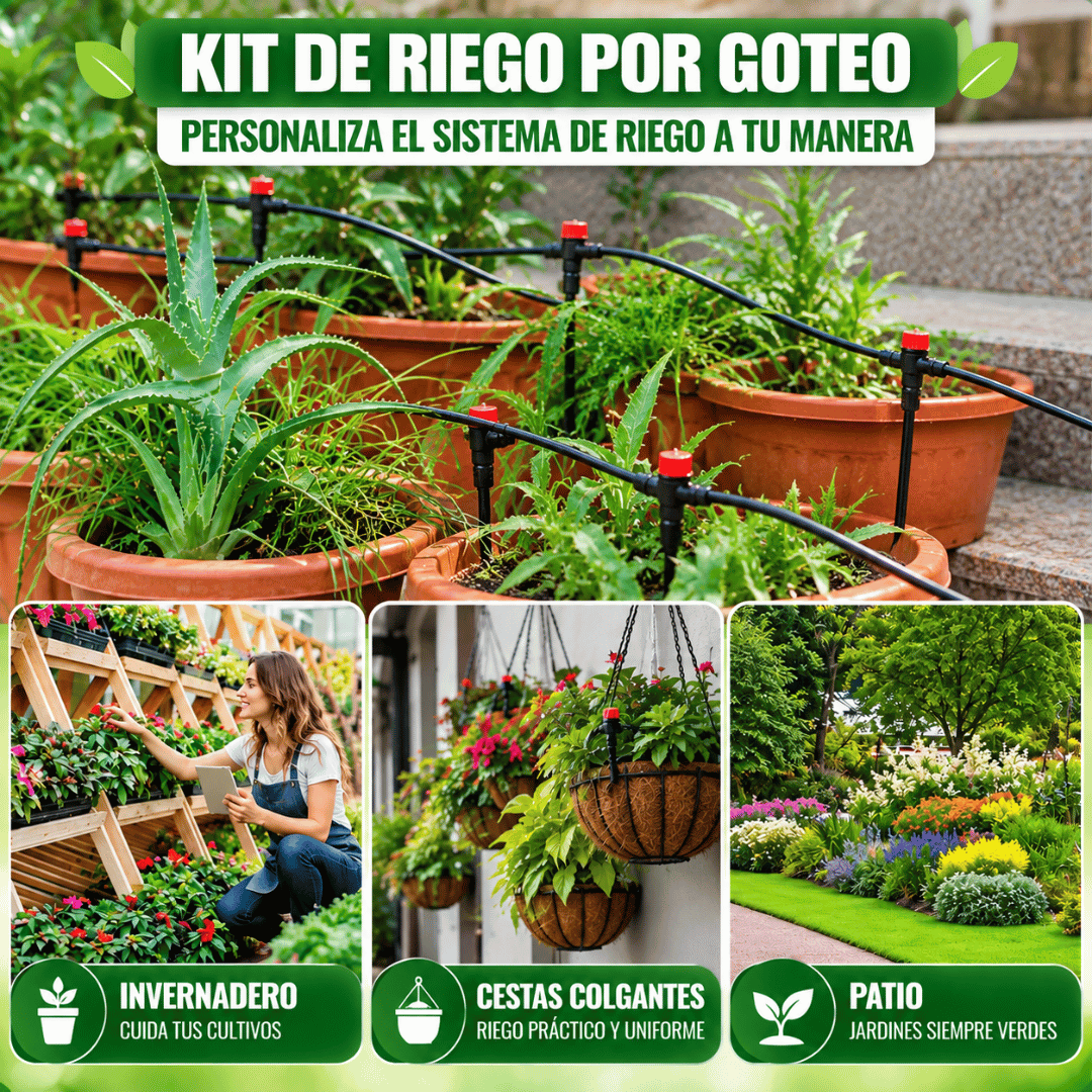 Kit de Riego por Goteo 20 Metros - Riego práctico para mantener tus plantas hidratadas sin esfuerzo