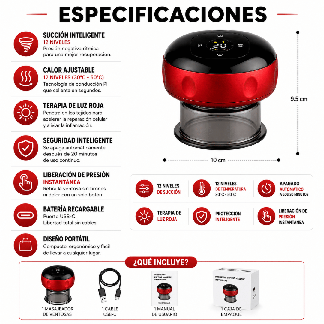 Masajeador Ventosa Terapéutica Eléctrica - Alivia la tensión muscular y relaja tu cuerpo desde casa.