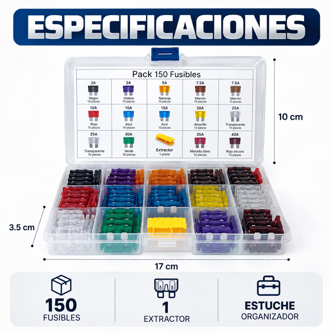 Caja 150 Fusibles Eléctricos - Ten fusibles de repuesto listos ante imprevistos eléctricos