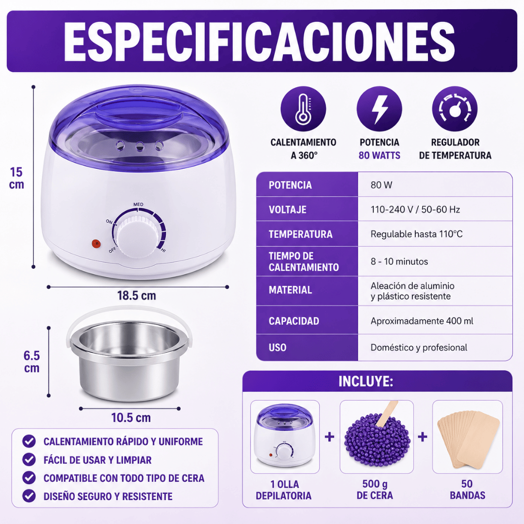 ¡Promo Maquina Depilatoria + 500g Cera + 50 Bandas! - Depilación con cera profesional desde la comodidad de tu hogar