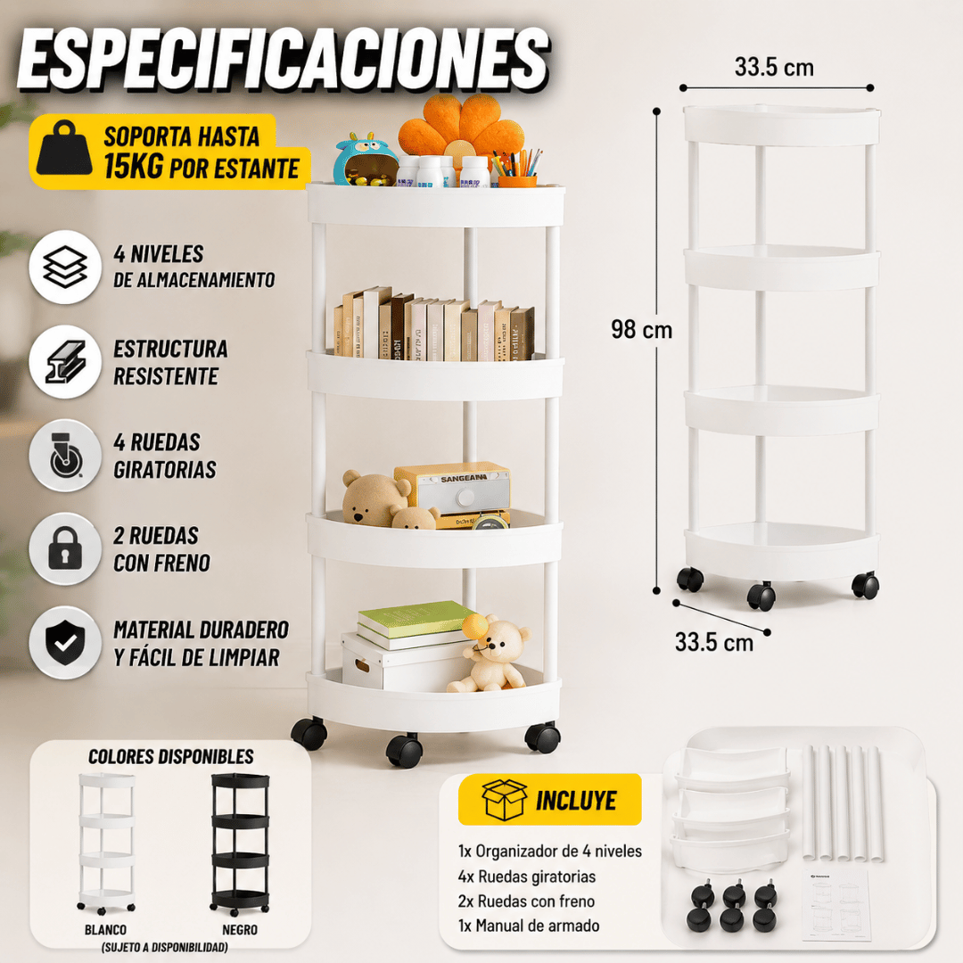 Organizador Esquinero Con Ruedas 4 Niveles - Aprovecha cada rincón y mantén tu hogar organizado