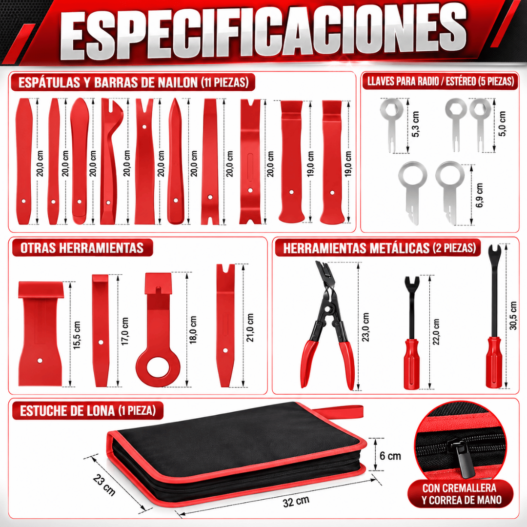 Kit 19 Piezas Desmontaje Molduras Panel - Desmonta el interior de tu auto de forma práctica y cuidadosa