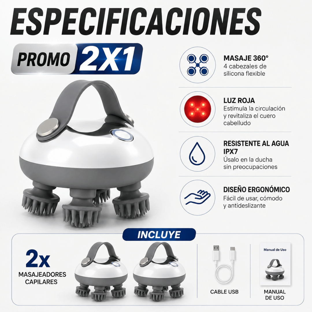 ¡Promo 2x1 Masajeador Cuello Cabelludo Eléctrico! - Masaje relajante para desconectarte del estrés diario