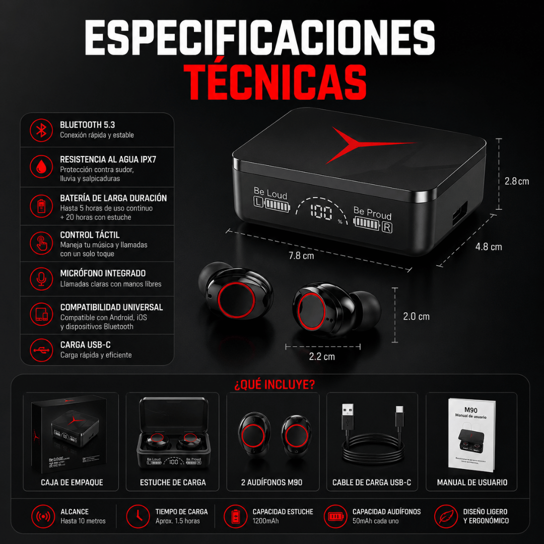 Audifonos Inalámbricos M90 Pro - Sonido potente y envolvente