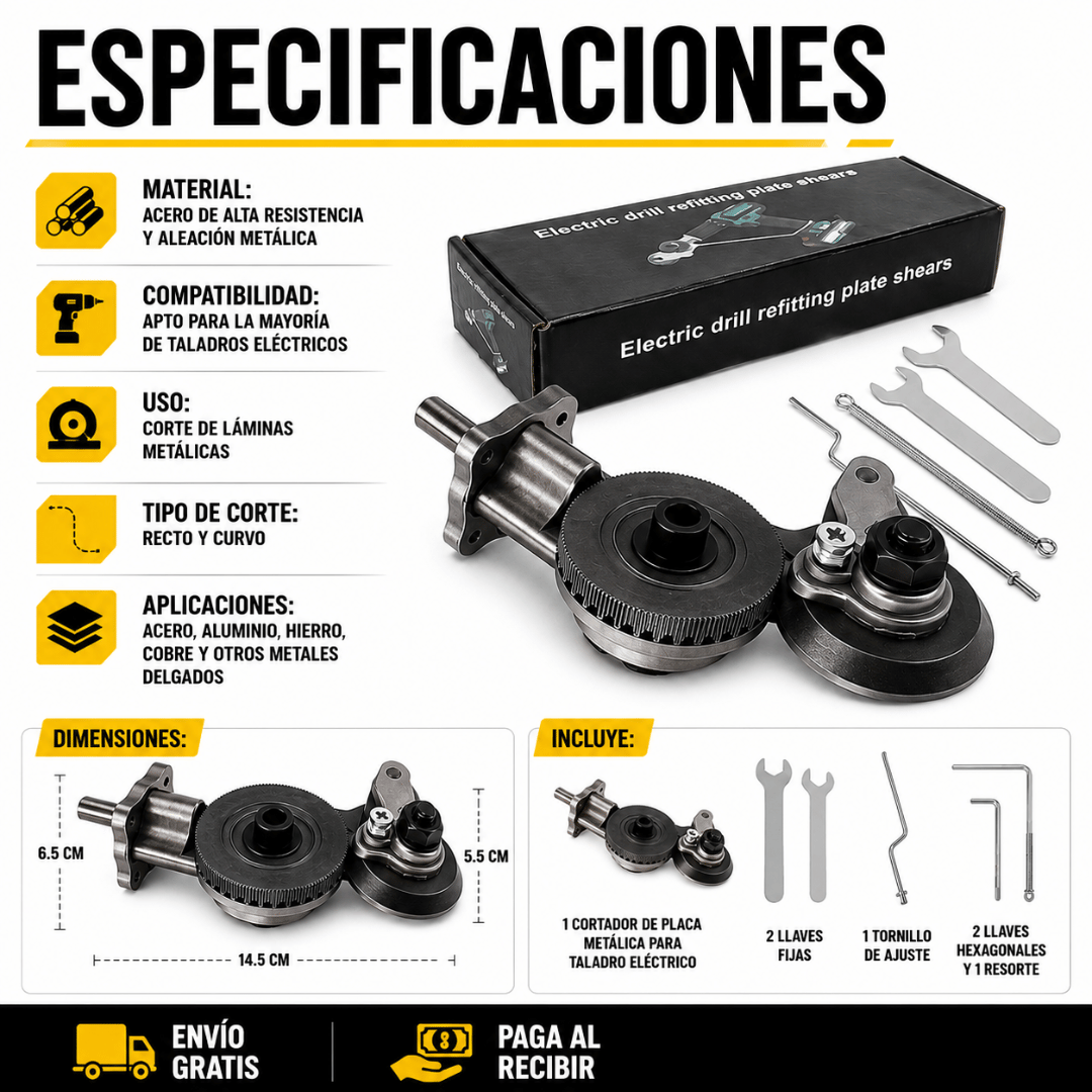 Cortador de Placa Metálica para Taladro Eléctrico - Transforma tu taladro en una herramienta de corte eficiente