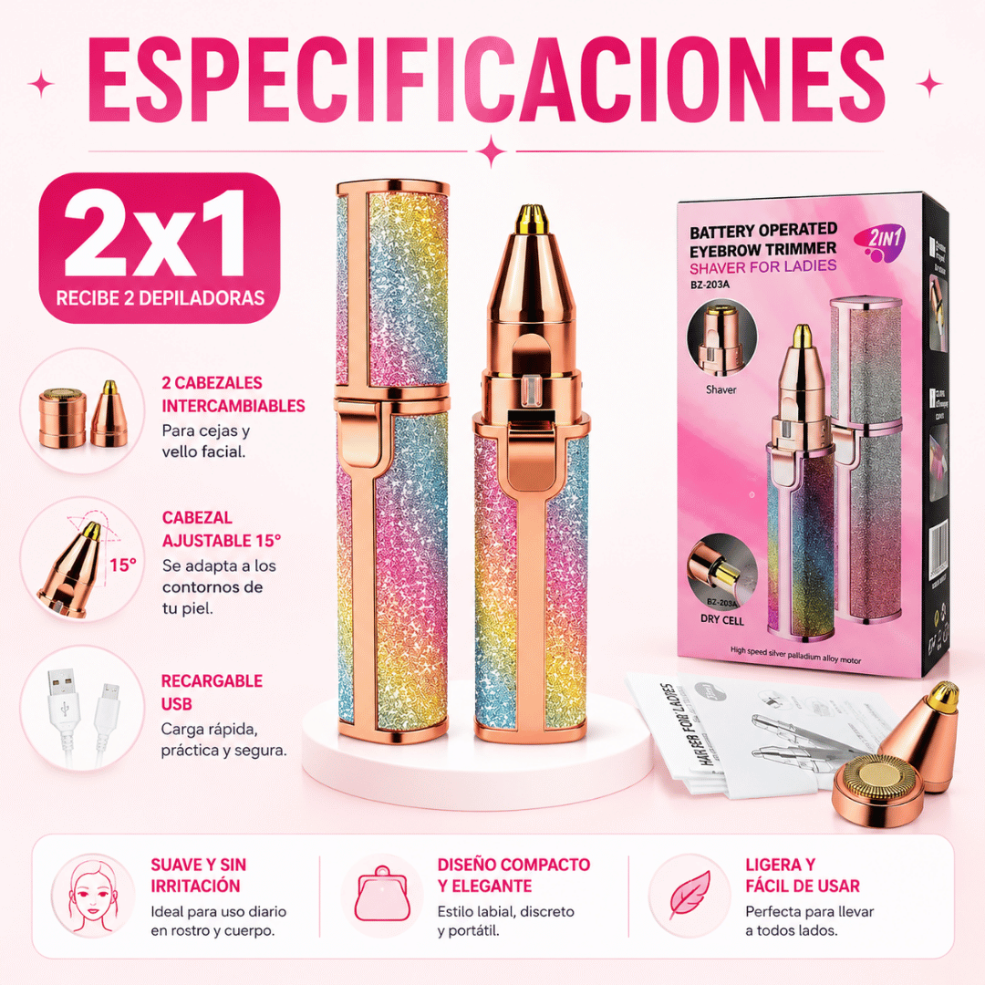 ¡Promo 2x1 Depiladora de Precisión Facial Arcoíris! - Retoque facial práctico para una piel suave y uniforme