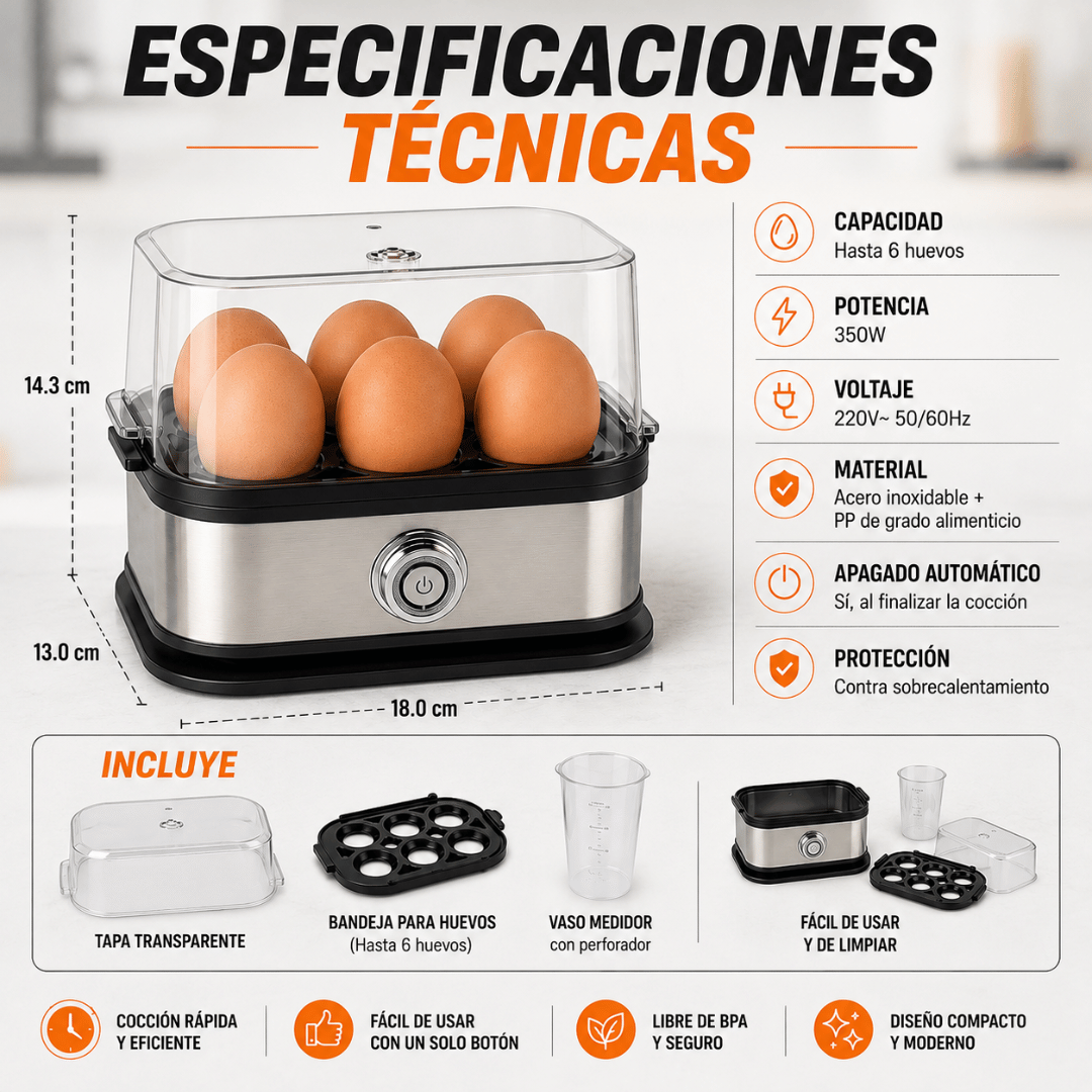 Cocedor Eléctrico Huevos - Huevos cocidos al punto perfecto en minutos