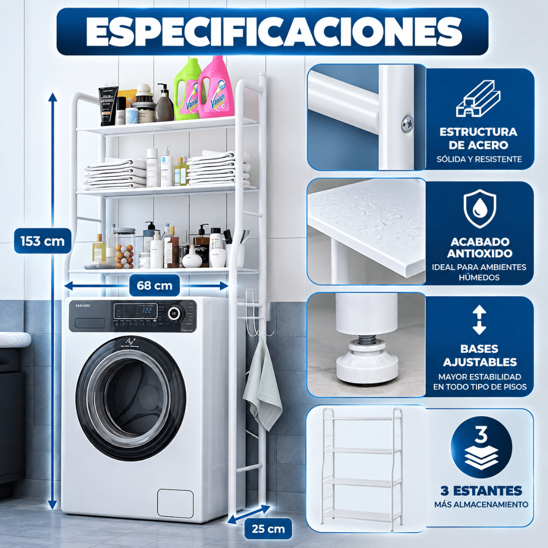 Estante  Organizador De Lavadora - Aprovecha el espacio sobre tu lavadora y elimina el desorden
