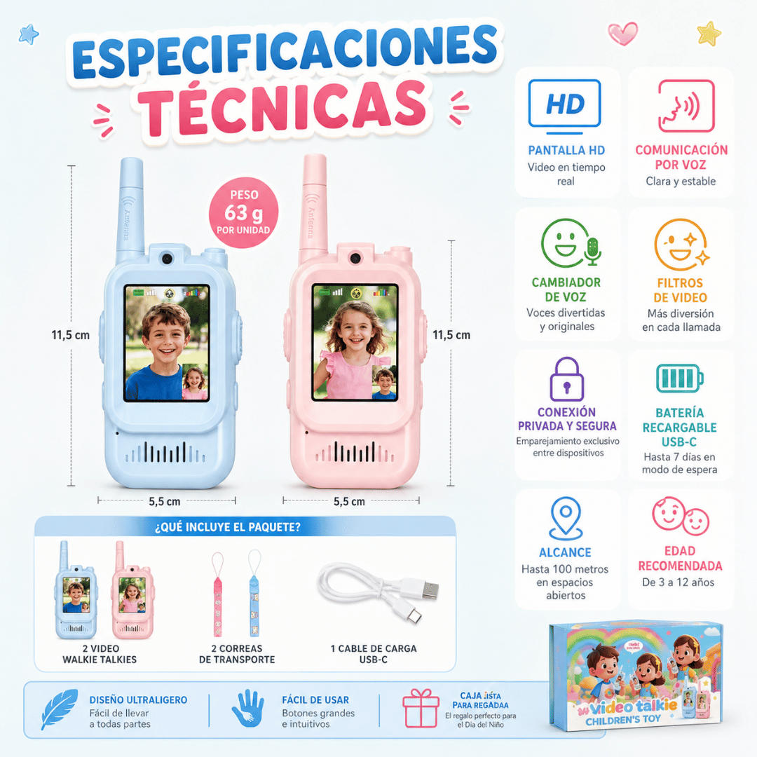 Walkie Talkies De Vídeo Con Pantalla - ¡El regalo perfecto para el día del niño!