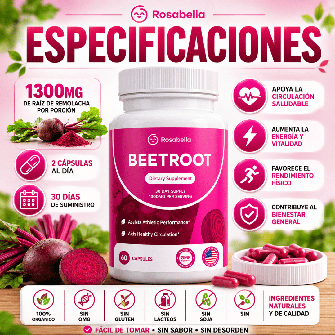 Rosabella™ Beetroot 60 Cápsulas - Energía Natural para Disfrutar Cada Día al Máximo