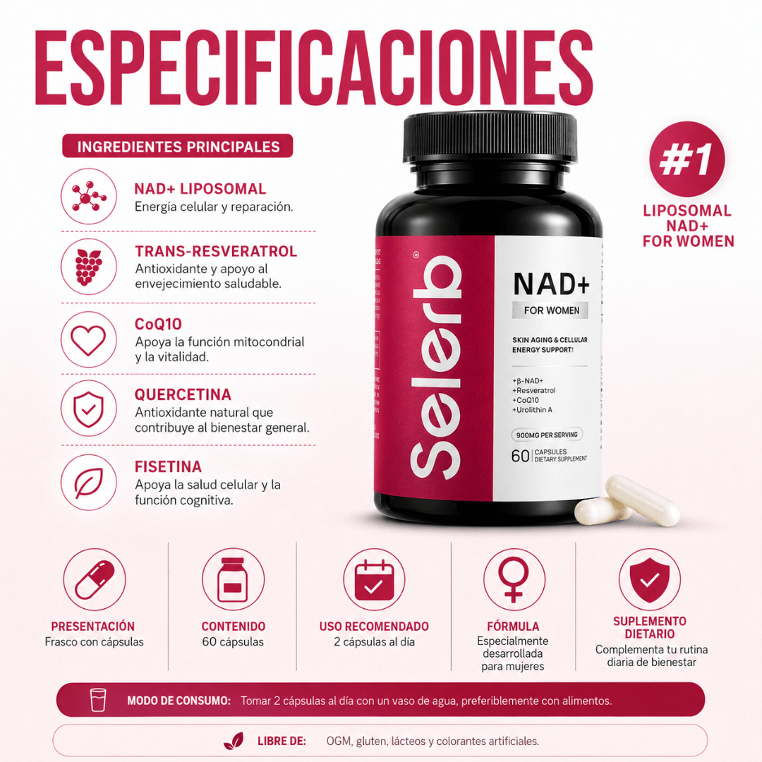 Selerb NAD+ Women 60 Cápsulas - Apoyo Diario para Sentirte Activa y Enfocada