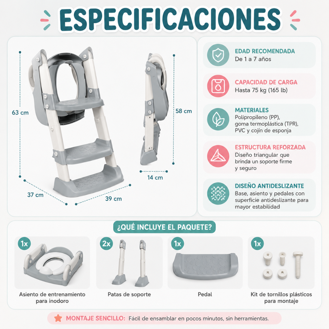 Asiento Entrenamiento Para ir al Baño con Escalera - Ayuda a tu pequeño a usar el baño con seguridad y confianza