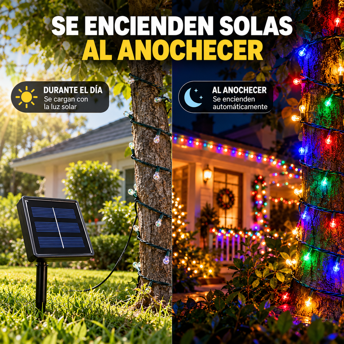 Guirnalda Solar 100 LED de 10 Metros Multicolor - Ilumina tus noches navideñas sin aumentar tu cuenta de luz