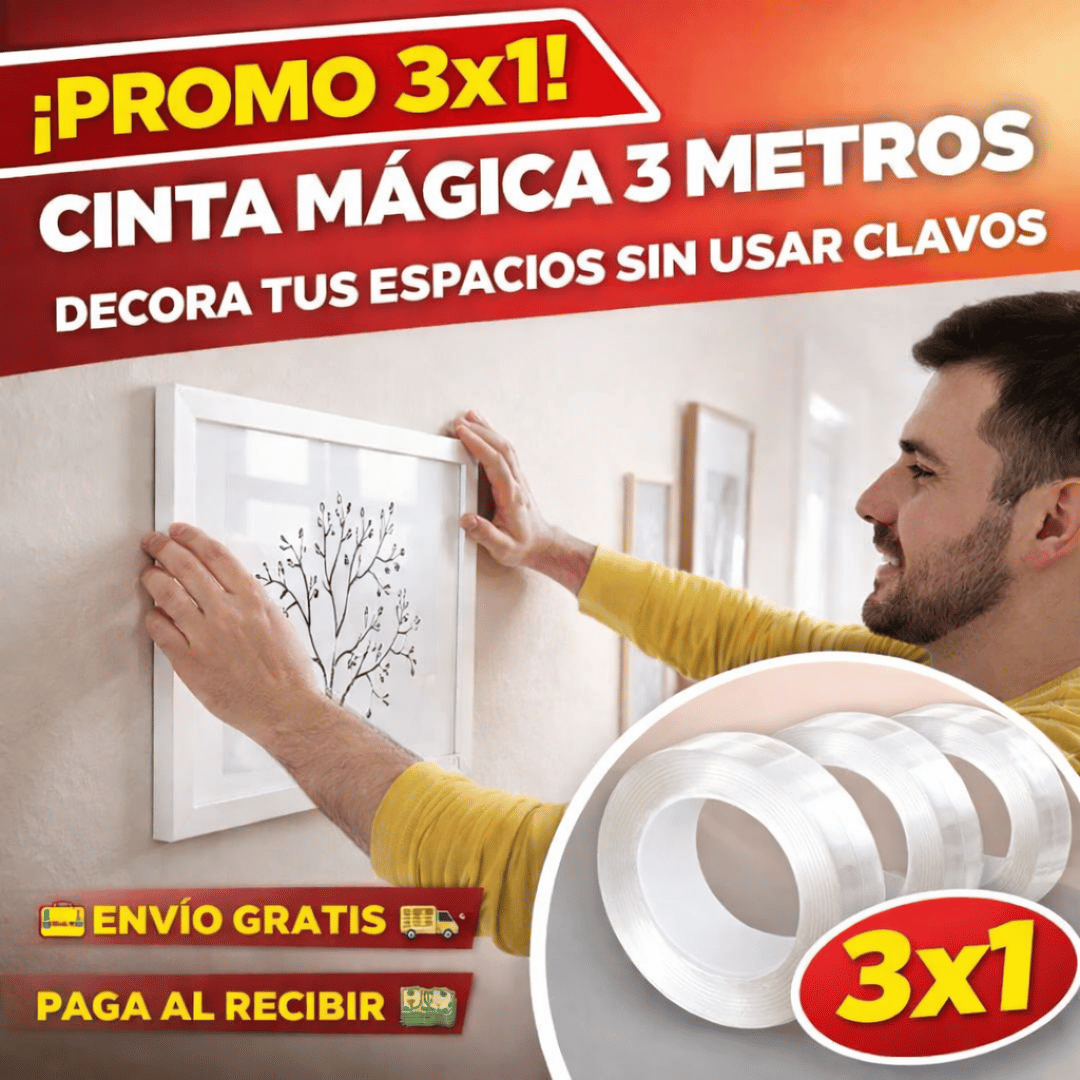 ¡Promo 3x1 Cinta Mágica 3 Metros! - Fija y reutiliza sin perforar ni ensuciar superficies