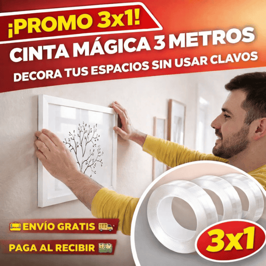 ¡Promo 3x1 Cinta Mágica 3 Metros! - Fija y reutiliza sin perforar ni ensuciar superficies